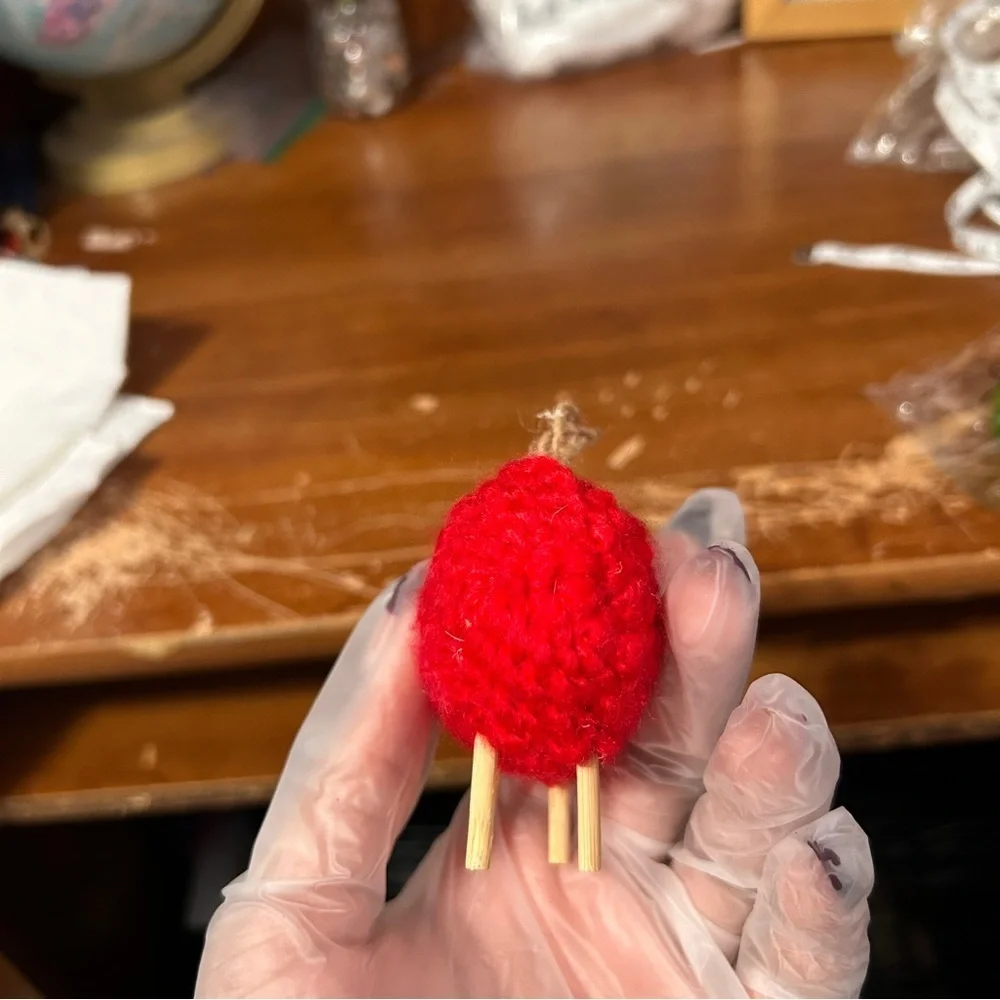 Red Fuzzy Sheep Christmas Ornament - “Candles”